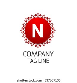 N Letter logo, Monogram design elements, Floral art Vintage logo design. Beautiful Boutique Logo Designs, Business sign, Restaurant, Royalty, Cafe, Hotel, Heraldic, Jewelry, Red Vector logo