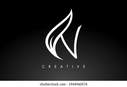 N Letter Logo with Monogram Leaf Concept in Black and White Colors Vector Illustration