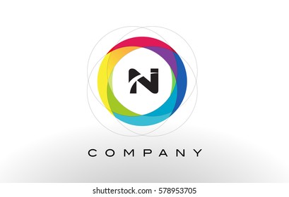 N Letter Logo with Rainbow Circle Design. Colorful Rounded Circular Letter Design 