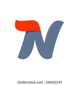 N letter logo with a red flag line. Fast speed vector script type.