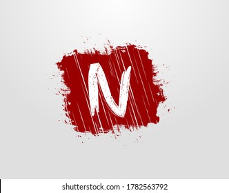 N Letter Logo in Red Square Grunge Element. Retro Rusty Square logo design template.