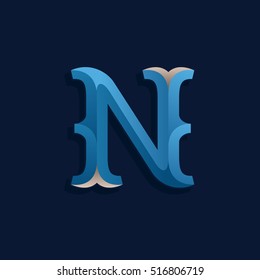 N letter logo in retro marine style. Vintage decorative typeset for labels, posters etc.