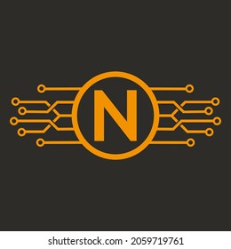 N letter Logo with Round Shape golden color vector template icon