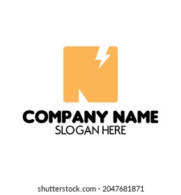 a n letter logo with rounded edges with a lightning silhouette inside, perfect for a fast food company or anything related to fast service