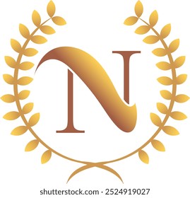 N Letter Logo Royal. Golden Color- Vector