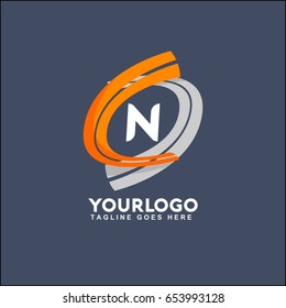 N Letter logo Runway Circle Icon Element Template Design Logo. Orange and grey road vector illustration. 