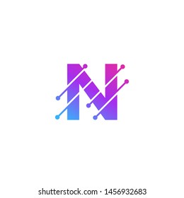 N Letter Logo Science Technology. Connected Dots Letter Design Vector with Points.