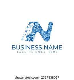 N letter logo science technology connected dots vector image. Letter n molecule logo neurons networking vector image
