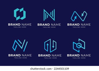 N Letter Logo Set With Analytics Arrow Illustration, Analytics N Icon.