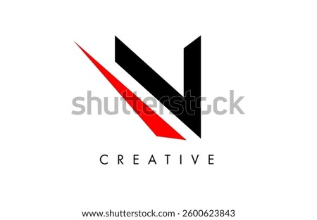 N letter Logo with sharp cut creative design in red and black colors vector Illustration
