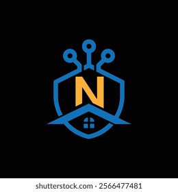 N letter Logo with Shield, N shield logo design template