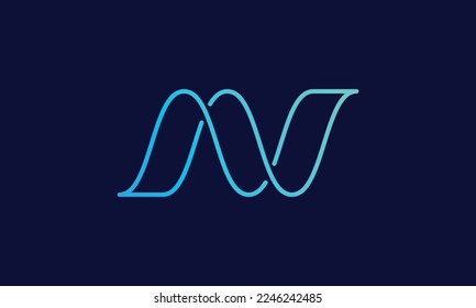 N Letter Logo With Sine Wave Shape Illustration, Technology Company Logo Icon