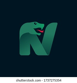 N letter logo with snake head silhouette. Vector font perfect for sport identity, danger posters and exotic company, etc.