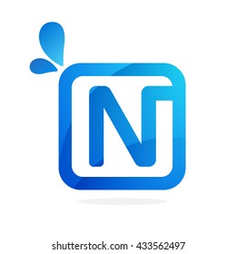 N letter logo in square with blue drops. 