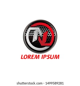 N letter logo template with silver chrome