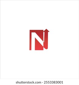 N letter logo with upward arrow in gradient red and white background