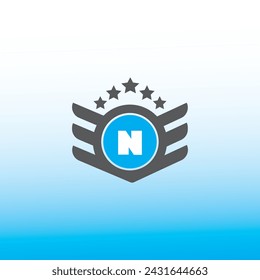 Diseño del vector del logotipo de la letra N sobre fondo azul y blanco del color del degradado. Diseño de logotipo e icono de letra N
