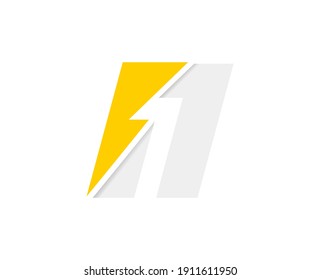 Logotipo de letra N, fuente vectorial con icono de energía flash relámpago