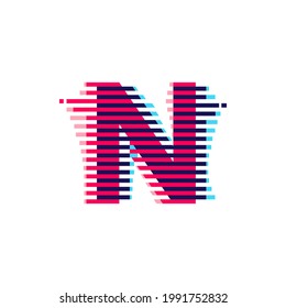 N letter logo with vibrant line glitch effect. Vector font perfect to use in your nightlife labels, expressive game screen, electronic identity.
