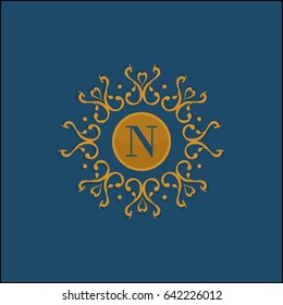 N letter logo. Vintage Frame for Luxury Logos, Restaurant, Hotel, Boutique or Business Identity. Royalty, Heraldic Design with Flourishes Elegant Design Elements Illustration.