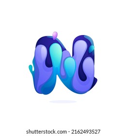 N letter logo with water waves and drops. Pure blue gradient font style. Vector design template elements for your ecology application, waste recycling identity, spa posters or mineral water branding.