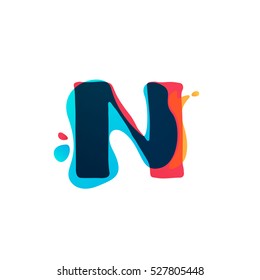 N letter logo with watercolor splashes. Color overlay style. Vector typeface for labels, headlines, posters, cards etc.