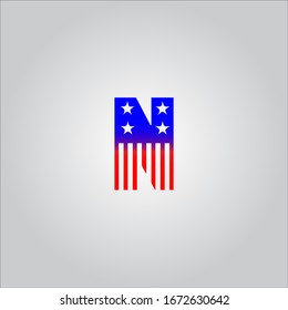Logotipo de letra con fondo blanco.Letra americana estilo bandera. Icono de letra roja.Diseño del logo de la carta.