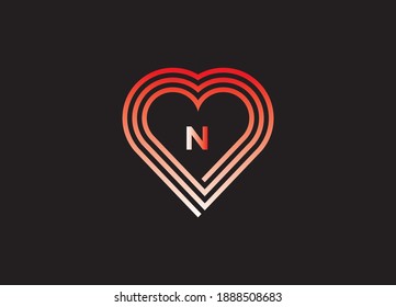 N logotipo de amor de letra con diseño vectorial. Ilustración de amor. Diseño dibujado a mano para el logo del Día de San Valentín. Icono web, símbolo, signo. Romántica invitación a la boda. 