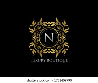 N Letter Luxury Boutique, Beautidul Flourish Gold Logo template
