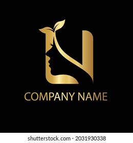 N Letter Luxury logo ,Beauty Face Logo Spa Nature Skincare logo, Hair Salon Logo Design , gold N beauty 