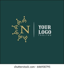 N Letter Luxury Logo. Simple and elegant floral design logo, Elegant linear luxury vector for brand identity