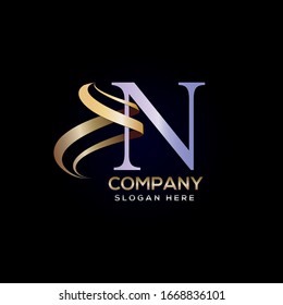 N letter luxury silver and golden ribbon design