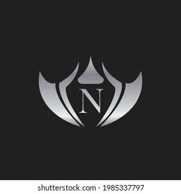 N  Letter Luxury Silver Shield Logo Design.