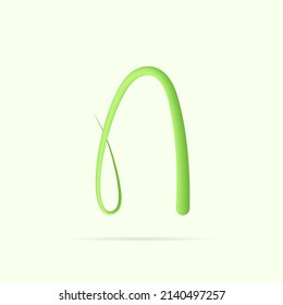 N letter made with green plant. Vector hand draw natural font for ecology logo, herbal elements, green concepts design etc.