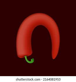 N letter made of red chilli pepper. Isolated vegetable vector organic typeface for farm design elements, restaurant menu and more