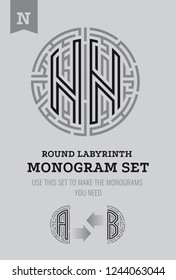N laberinto de letras. Colocado para el logotipo del laberinto y los monogramas, escudo de armas, heralseca.
