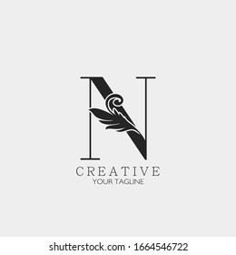 N Letter  Minimalist Initial Nature Tropical Leaf logo Icon, monogram vector design concept nature vintage luxury.