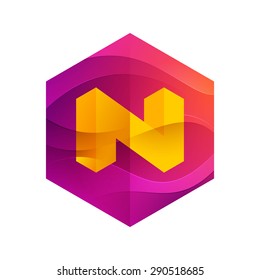 N letter mist or waves hexagon volume logo, vector design template elements