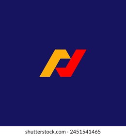 N letter modern geometric logo with yellow and red color