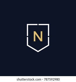 N letter modern simple line shield logotype