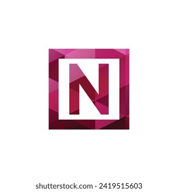 N letter monogram design with polygon triangle square shape red pink ruby gem colors vector eps