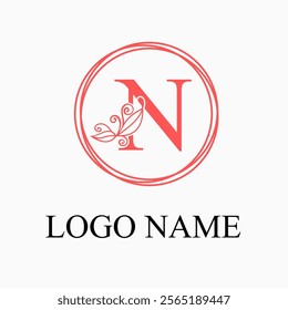 N Letter Monogram Logo with Floral for Beauty, Skincare, Fashion Business Logo Idea. Feminine Logo Concept. Simple Minimalist Floral Logo Vector