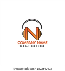 N letter music headphone/head set logo design template