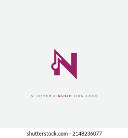 N letter and music note symbol logo icon simple clean and minimal