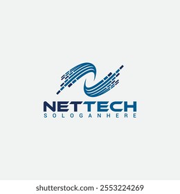 N letter net tech media technology modern creative abstract networking logo