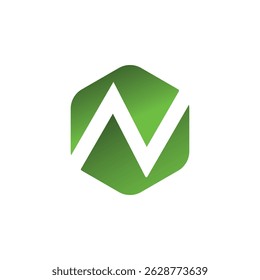 N letter on a hexagon shape vector logo design.