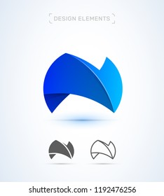 N letter origami paper style logo elements. Material design, flat and line style