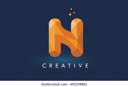 N Letter With Origami Triangles Logo. Creative Yellow Orange Origami Design Letters.