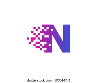 N Letter Pixel Motion Logo Design Template 