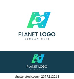 N Letter Planet Logo Design Vector Template